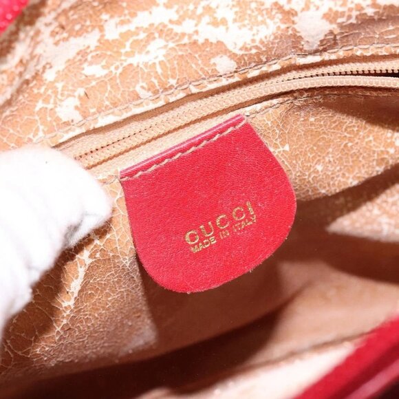 GUCCI Bamboo Hand Bag Leather 2way Red Gold Auth gh613 - Picture 14 of 16
